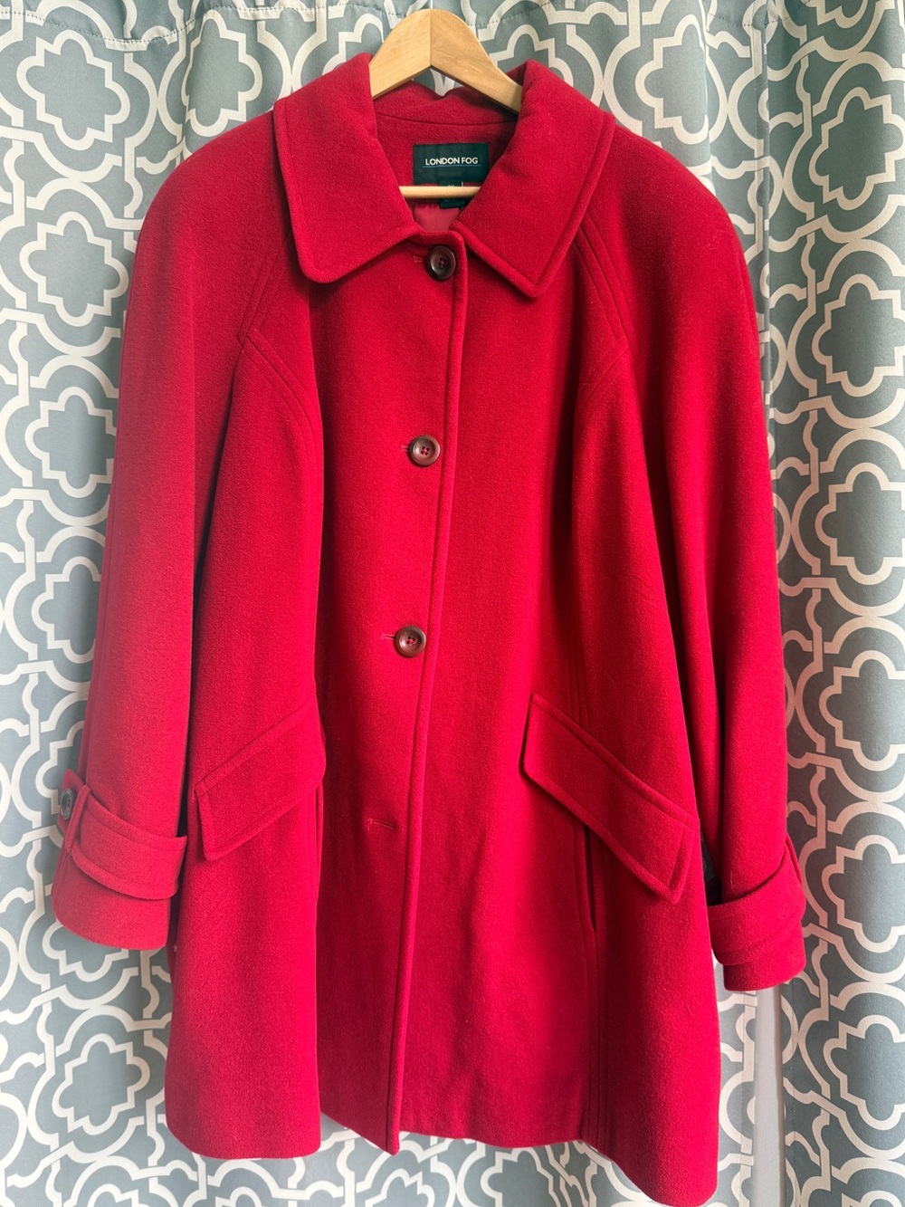 London Fog Women's Bright Red Wool Pea Coat